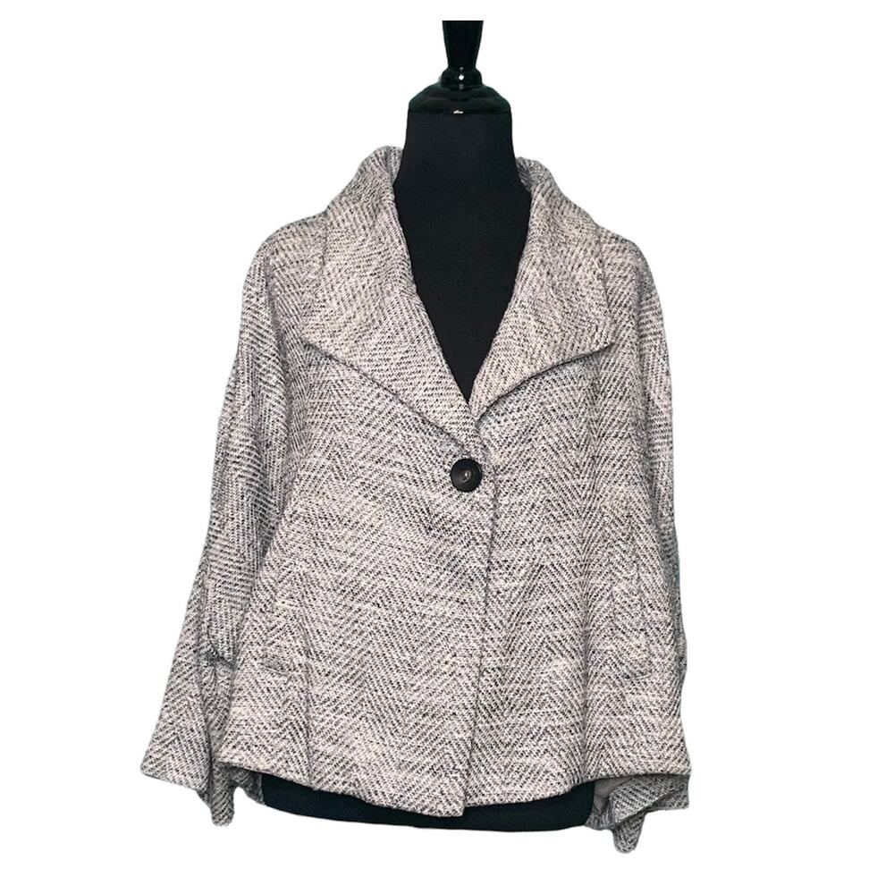 Eileen Fisher gray tweed one button blazer cape size XS
